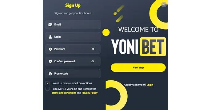 Registration yonibet